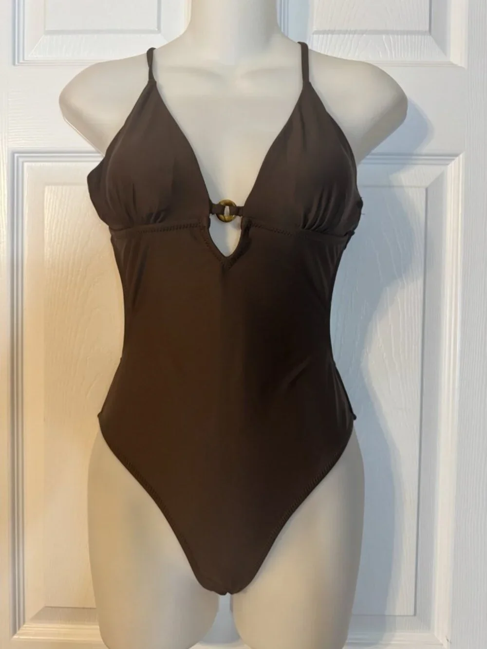 Berlook One Piece Swimsuit Coffee Brown S Small Strappy Back Econyl NEW $85